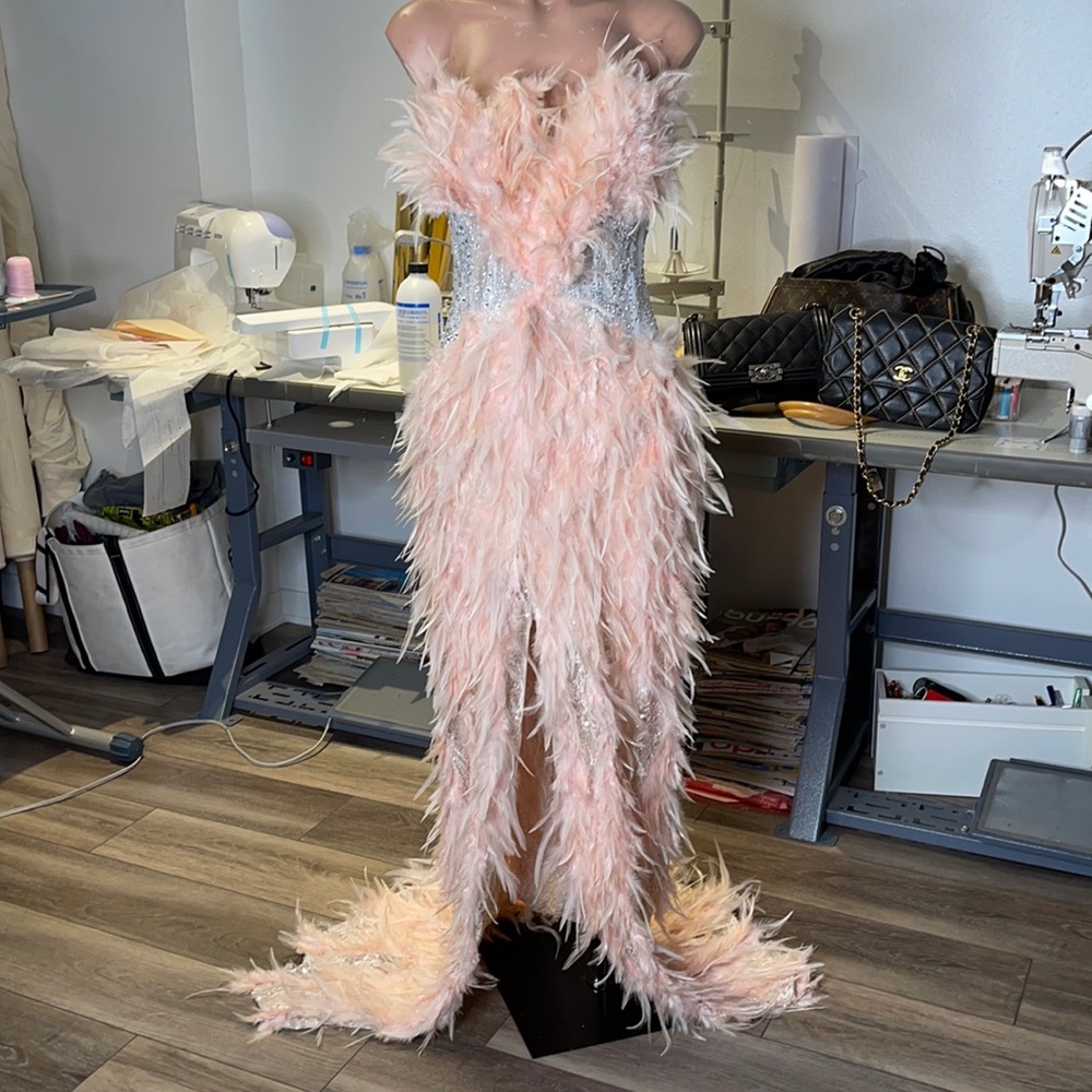 Feather gown beaded sample